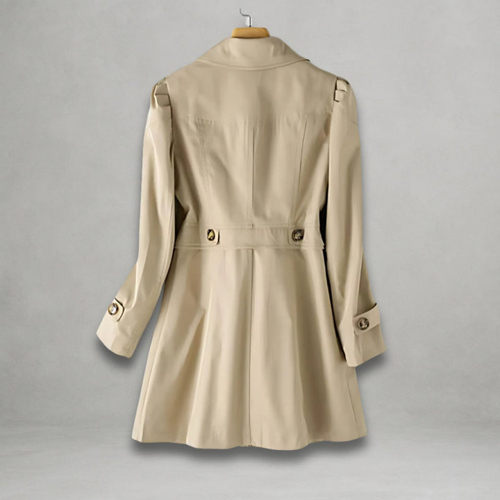 Elegant Trench Coat for Women with Notch Lapel Long Sleeve Belted Waist Longline Style