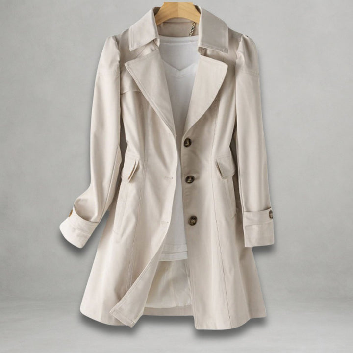 Elegant Trench Coat for Women with Notch Lapel Long Sleeve Belted Waist Longline Style