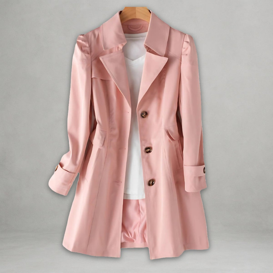 Elegant Trench Coat for Women with Notch Lapel Long Sleeve Belted Waist Longline Style