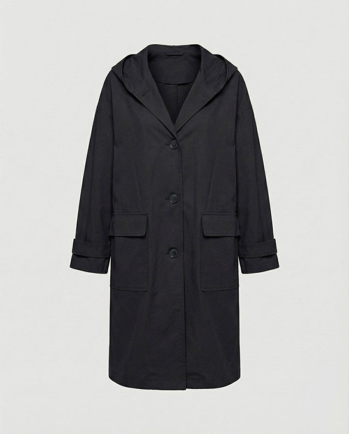 Effortless Cotton Trench Coat for Women with Hooded Long Sleeve Belted Relaxed Style