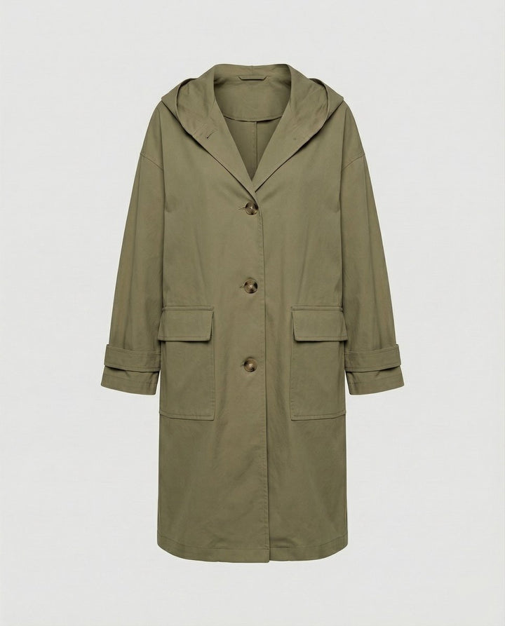 Effortless Cotton Trench Coat for Women with Hooded Long Sleeve Belted Relaxed Style