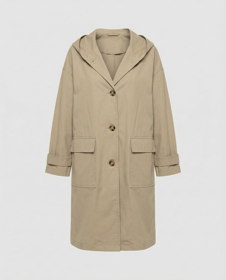 Effortless Cotton Trench Coat for Women with Hooded Long Sleeve Belted Relaxed Style