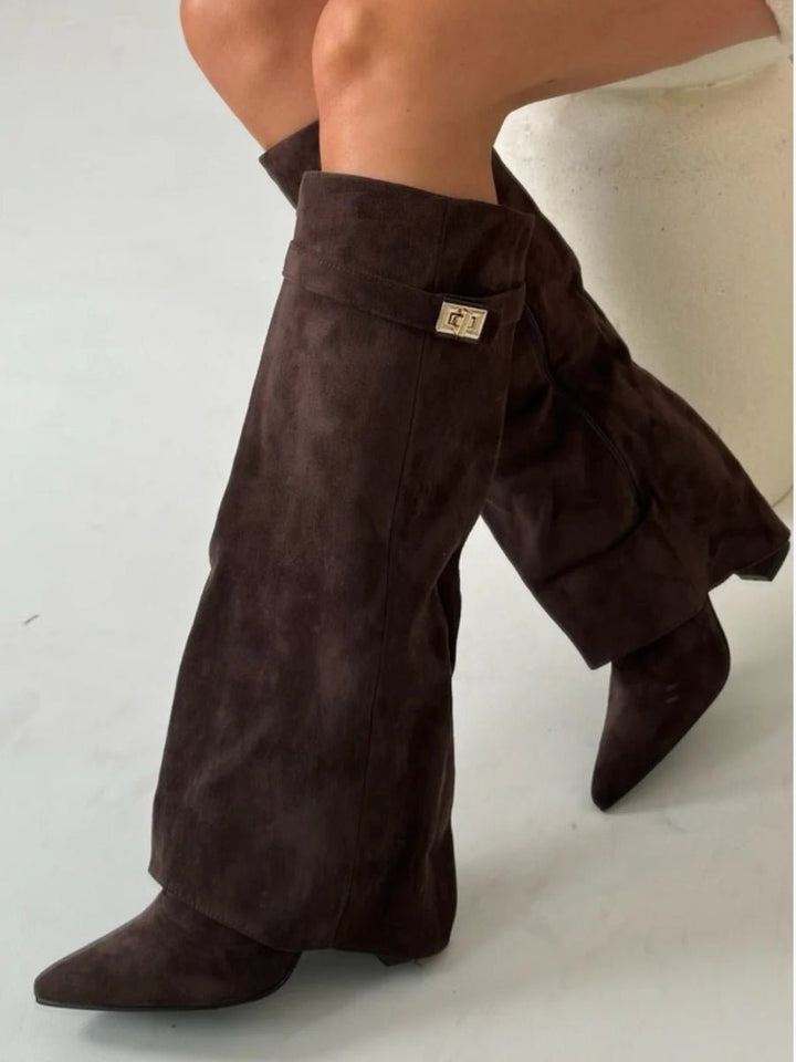 Elegant Boots for Women with Pointed Toe Block Heel Knee High Style
