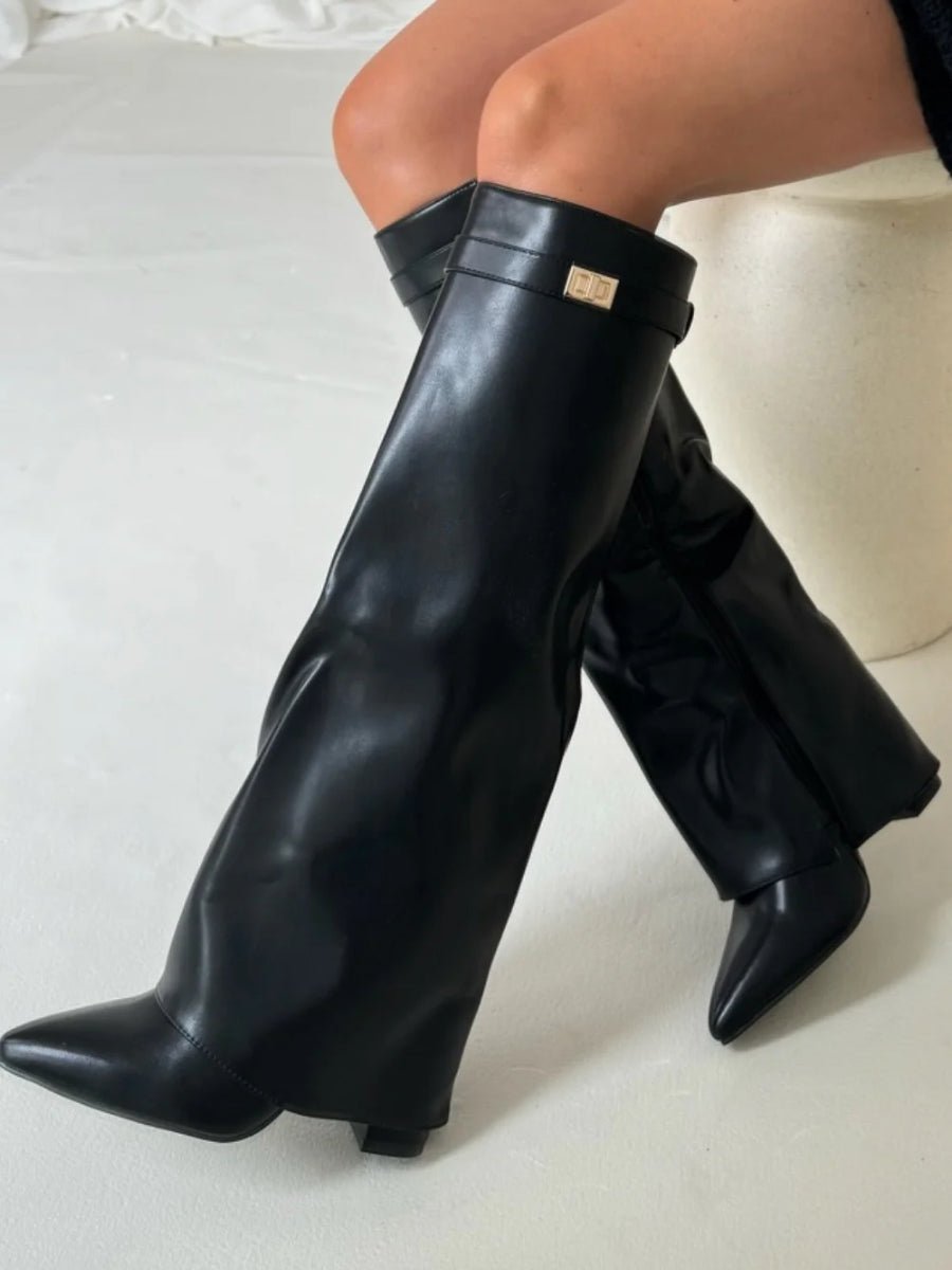 Elegant Boots for Women with Pointed Toe Block Heel Knee High Style