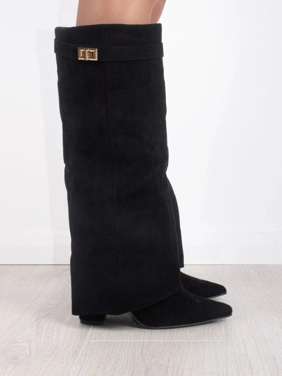 Elegant Boots for Women with Pointed Toe Block Heel Knee High Style