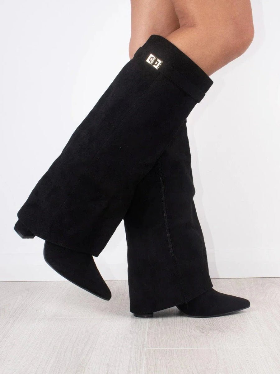 Elegant Boots for Women with Pointed Toe Block Heel Knee High Style