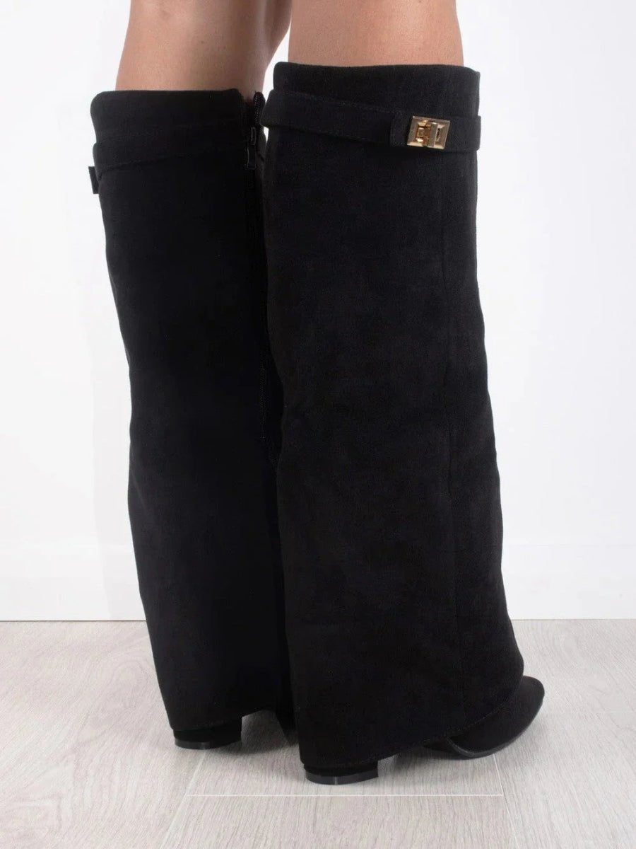 Elegant Boots for Women with Pointed Toe Block Heel Knee High Style