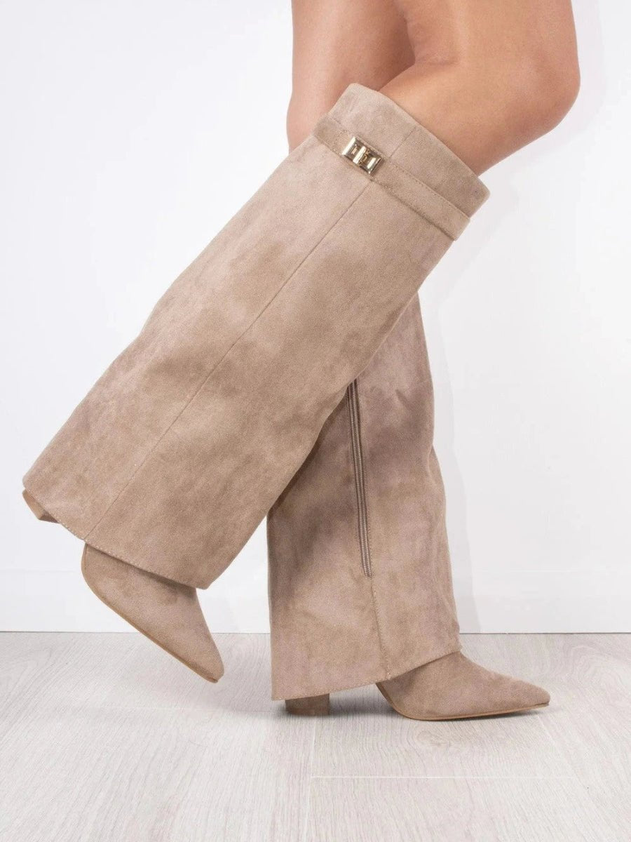Elegant Boots for Women with Pointed Toe Block Heel Knee High Style
