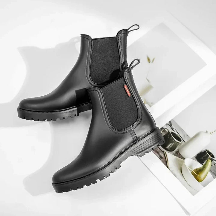 Sleek Rubber Rain Boots for Women with Waterproof Round Toe Ankle Style