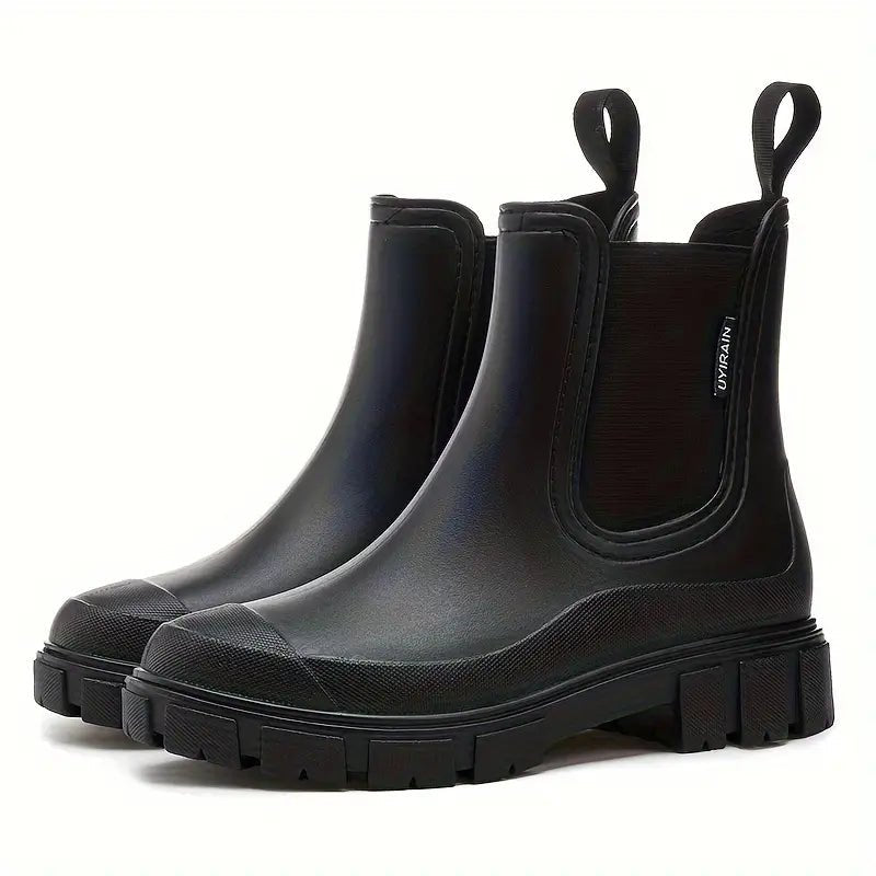 Comfortable Taupe Waterproof Chelsea Boots for Women with Chunky Sole Pull Tab Ankle Casual Style