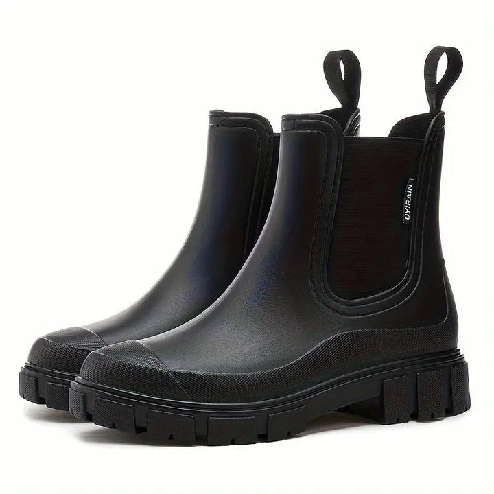 Comfortable Taupe Waterproof Chelsea Boots for Women with Chunky Sole Pull Tab Ankle Casual Style